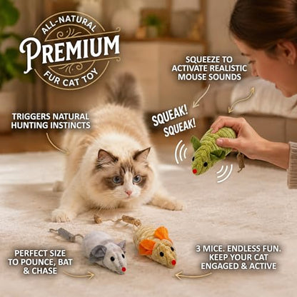 3Pcs Cat Toys Squeak Mice Catnip Toys for Indoor Cat Dental Chirping Mouse Plush Kitten Stuffed Toy Cleaning Teeth Matatabi Bite Interactive Cat Gifts Kitty Toy - size: 3Chirping-Mice