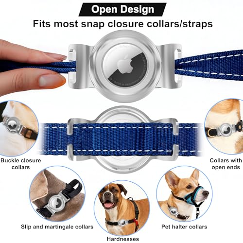 SANKALA Airtag Dog Collar Holder, Chew-Proof Stainless Steel & Waterproof Airtag Holder, Slide-On Opening Design, Fits Snap Closure Collars, Full Coverage Protective Case (Medium, 1 Pack) - size: Medium