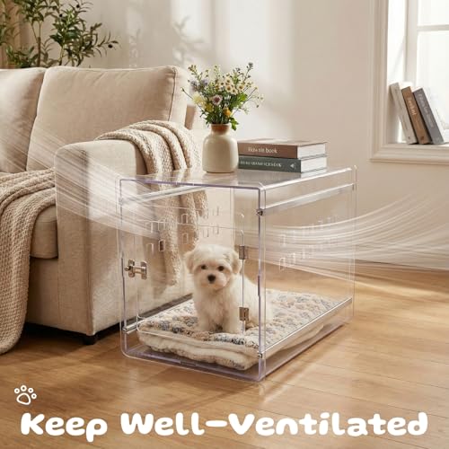 Dog Crate Furniture, Clear Indoor Dog Kennel for Small to Medium Dog, Durable Crack-Resistant PC Polycarbonate Pet Kennel, Lockable & Ventilated, Modern Dog Crate End Table,21.6"Lx15.7"Wx17.7"H - size: 21.6"L x15.7"W x17.7"H
