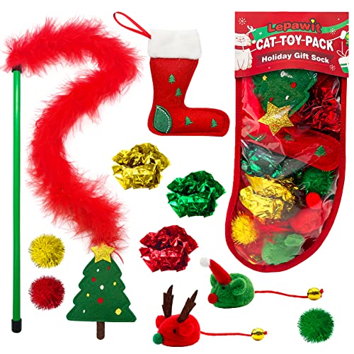 Cat Christmas Stocking, 10 Pack Gifts for Christmas, Interactive Feather Toy with Catnip, Cat Ball Toys, Crinkle Balls, Mice Toys for Indoor Cats & Kitten - style: G-Christmas-10pcs