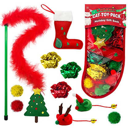 Cat Christmas Stocking, 10 Pack Gifts for Christmas, Interactive Feather Toy with Catnip, Cat Ball Toys, Crinkle Balls, Mice Toys for Indoor Cats & Kitten - style: G-Christmas-10pcs