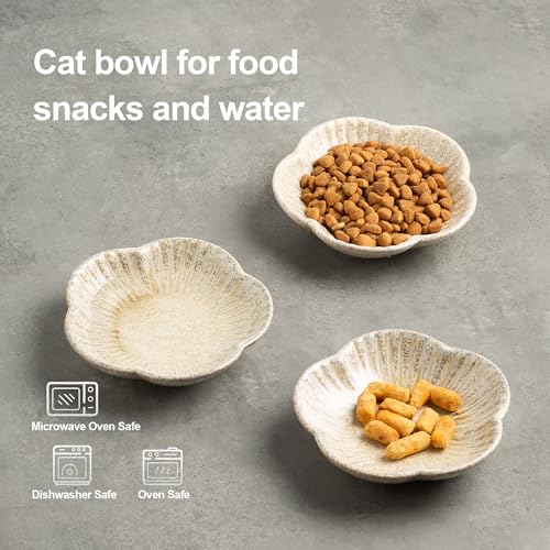 Cat Food Bowls, Ceramic Pet Plates, Cat Dish for Food, Water and Snack, 4.72 Inch, Indoor and Outdoor Use, Kitten Puppy and Small Animals Bowls Set of 3 (Camel) - color: camel