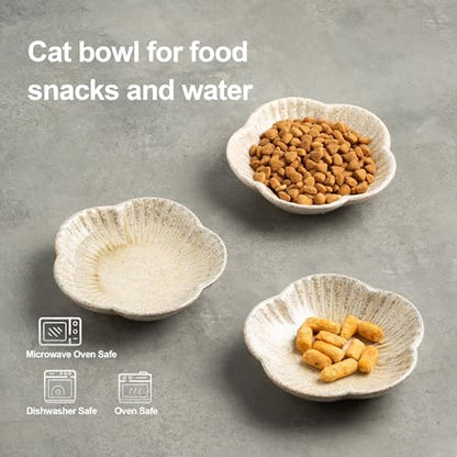 Cat Food Bowls, Ceramic Pet Plates, Cat Dish for Food, Water and Snack, 4.72 Inch, Indoor and Outdoor Use, Kitten Puppy and Small Animals Bowls Set of 3 (Camel) - color: camel