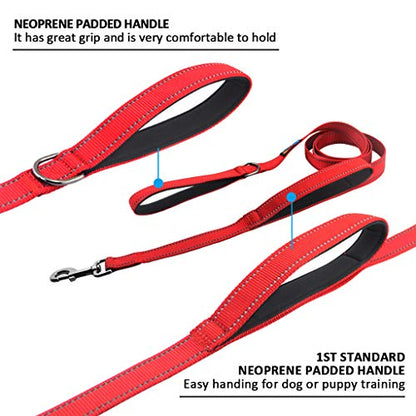 Powboro Double Handle Dog Leash, Heavy Duty Leash, Traffic Padded Handle, Reflective Stitching,6ft Long Dog Lead for Control All Dog Safety Training Walking Hiking (Red) - color: Red