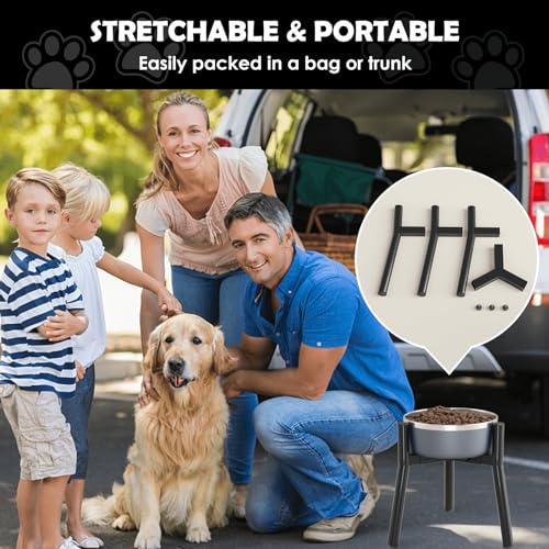 SHAINFUN Adjustable Dog Bowl Stand, Tall Elevated Feeder for 7-10.6" Bowls, Metal Single Raised Holder, 11" Tall (Bowl Not Included) - color: Black-HM, size: Height: 11", Width: 7-10.6"