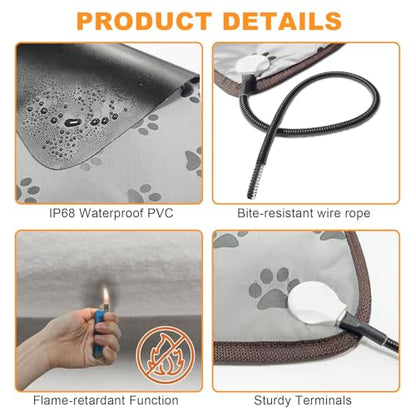 Bestio Large Dog Heating Pad,34x21 in Heated Dog Bed with Constant Heat & Auto Modes，MET&UL Certified Pet Heating Pad with Soothing Warmth,Chew-Resistant Cord,Waterproof Washable Cover-Gray - size: 34.0"L x 21.0"W x 0.5"Th