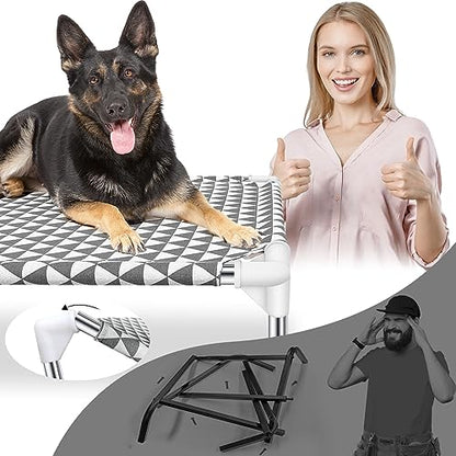 Elevated Outdoor Dog Bed, Large Size, Cotton Material, Non-Slip Feet, Fits up to 100lbs - size: 4 sided Large