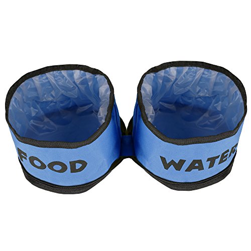 PETMAKER Collapsible Pet Bowls Collection - Portable Silicone Food and Water Dog Bowl Set, BPA and with Carabiner Clips for Travel- 2 Pack, 32oz Each Blue
