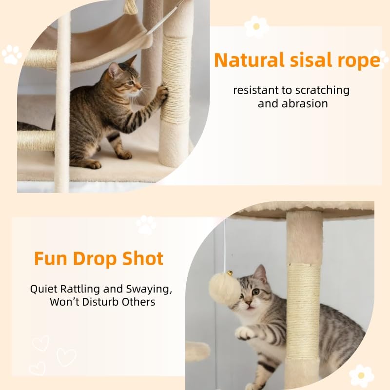 Cat Tree 60.63 inches Cat Tower for Indoor Cats, Multi-Level Cat Condo Furniture with Scratching Posts, Plush Perches, Activity Center with Cozy Basket & Hammock for Cats(Beige) - color: Beige