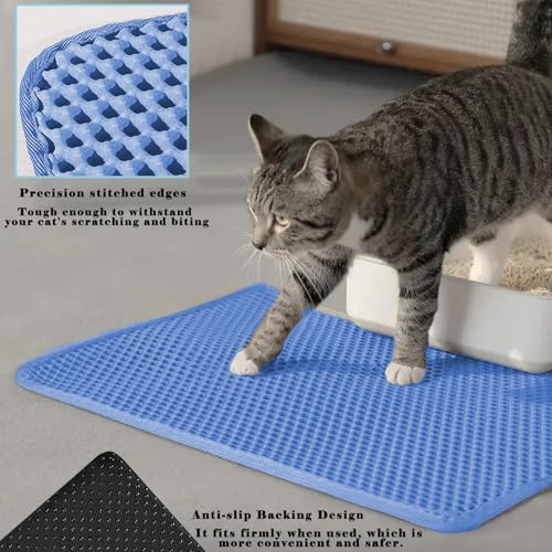 HCY&WLD Cat Litter Mat, Honeycomb Double Layer Cat Litter Trapping Mat, Waterproof Urine Proof Non-Slip, Scatter Control, Less Waste, Easier to Clean (Blue, 35" X 24") - color: Blue