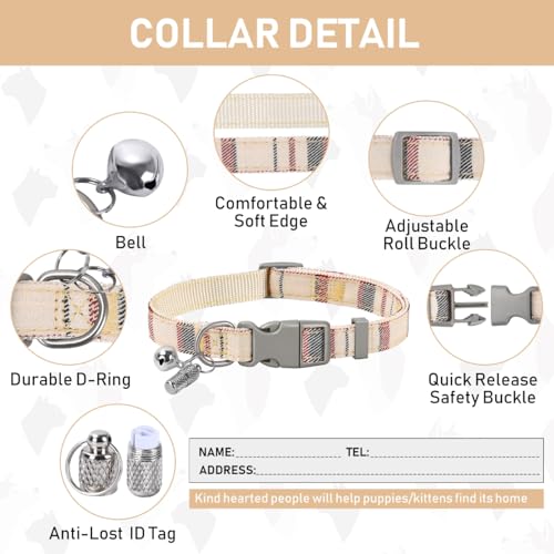 Small Dog Harness Collar and Leash Set, Step in No Chock No Pull Soft Mesh Adjustable Dog Vest Harnesses Plaid Reflective for Dogs Puppy Cats Kitten Rabbit (Beige, XS) - color: Beige Red, size: XS