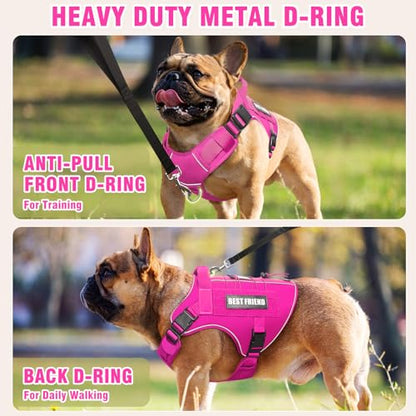 Tactical Dog Harness Small Sized Dog,No Pull Military Dog Vest with Handle,Reflective Heavy Duty Pet Harness for Walking Hiking Training Hot Pink S - color: Hot Pink, size: Small