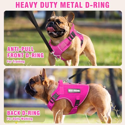 Tactical Dog Harness Medium Sized Dog,No Pull Military Dog Vest with Handle,Reflective Heavy Duty Pet Harness for Walking Hiking Training Pink M - color: Hot Pink, size: Medium