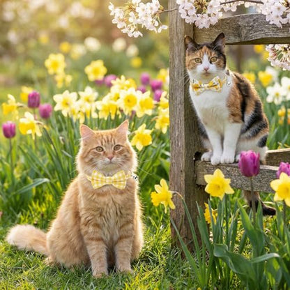 10 Pcs Spring Cat Collar Breakaway with Bow Tie and Bell Kitten Collars Removable Bowtie Plaid Flower Cat Collar for Cats Kittens Puppy (Flower) - color: Flower