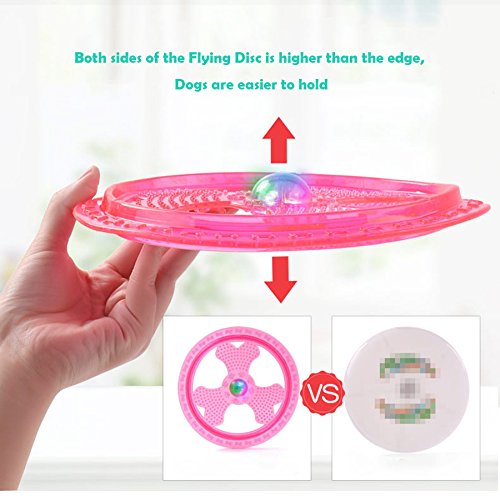 Flying Disc Dog Sport Toy with Flashing LED Lights, Light Up Pet Disk for Ultimate Night Time Play, Pink - color: Pink