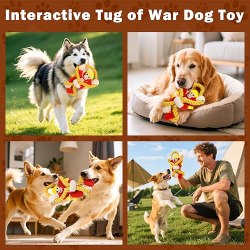 Squeaky Dog Toys: Large Dog Chew Toy- Interactive Tough Tug of War Toy with Rope for Small/Meduim/Large Breeds - Puppy Toy for Teething Training - color: Bright Red