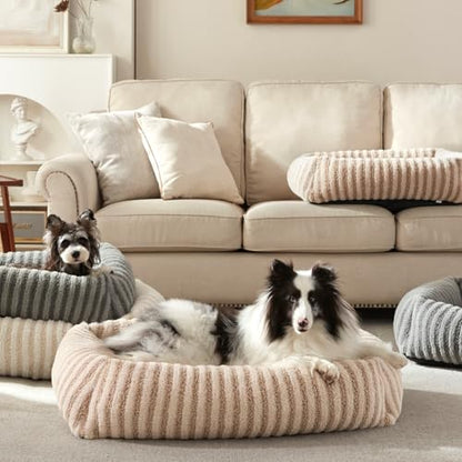MIXJOY Dog Bed Medium Size Dog, Washable Medium Dogs Bed with Removable Cover, Soft Rectangle Doggy Ded Fluffy Plush Faux Fur Pet Bed with Anti-Slip Bottom, 30"x24"x8", Beige - color: Beige, size: M(30"Lx24"Wx8"Th)