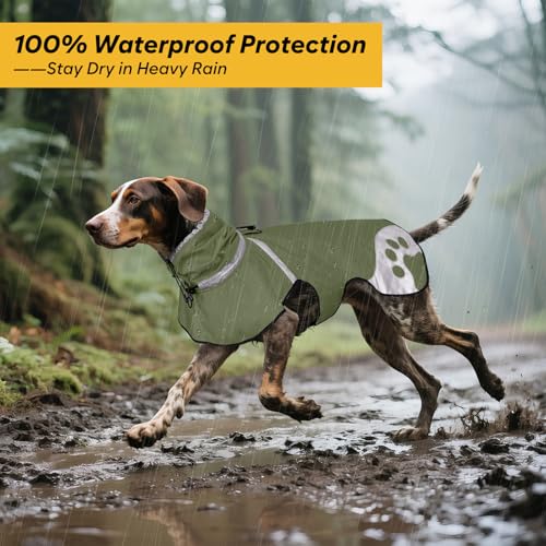 Dog Raincoat for Medium Dogs,Dog Rain Jacket Waterproof,for Adventures, Walking, Hunting（M,Dark Green） - size: Medium