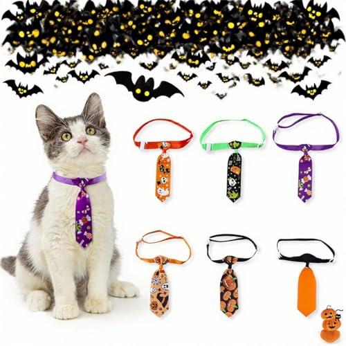 Halloween Cat Bow Tie Collar – Adjustable Pet Neck Tie Costume Accessories for Small Medium Large Dogs & Cats, Cute Pumpkin Bat Ghost Patterns for Holiday Party & Photo Props