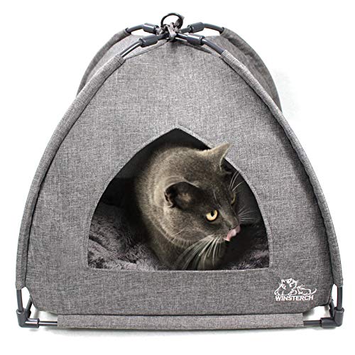 Winsterch Cat Bed Cave for Indoor Cats, Small Pet Tent Cave for Cats, Kittens, and Small Dogs, Warming Cat House with Removable Washable Cushion (18.5'‘ x 18.5’' x 15.8'', Grey) - color: Grey