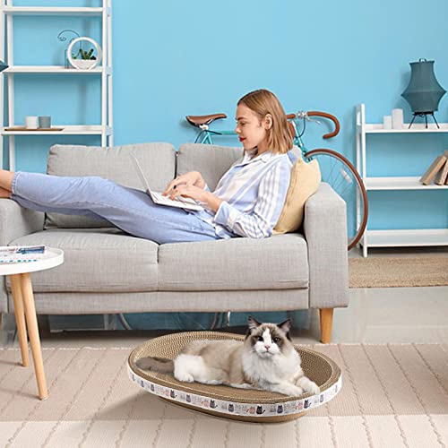 Cat Scratcher, High-Density Oval-Shaped Scratching Board, Water-Resistant and Durable Cardboard, Suitable for Medium to Large Breeds, Provides Firm and Cozy Resting Place - size: Medium