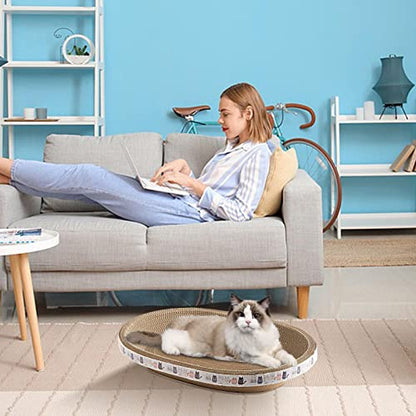 Cat Scratcher, High-Density Oval-Shaped Scratching Board, Water-Resistant and Durable Cardboard, Suitable for Medium to Large Breeds, Provides Firm and Cozy Resting Place - size: Medium