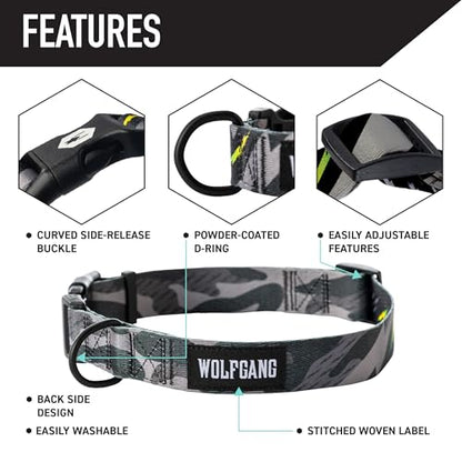 Wolfgang Heavy Duty Martingale Dog Collar with Quick Release Nylon Buckle for Walking & Training, DarkSkies Print, Medium - color: DarkSkies Print, size: Medium (1 Inch x 14-18 Inch)