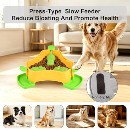 Dog Cat Treat Dispenser Slow Feeder Toy, 3-in-1 Interactive Dog Puzzle Press Toys, Dog Enrichment Toy No-Slip Interactive Brain Training Toys for Smart Dog Cats (Yellow/Green) - color: Yellow/Green