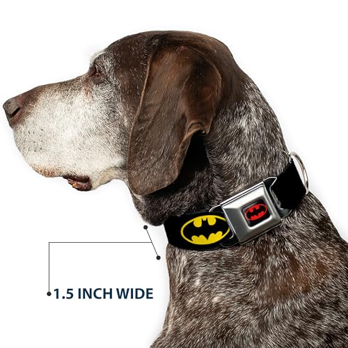 Buckle-Down Dog Collar Seatbelt Buckle Batman Shield Black Yellow 16 to 23 Inches 1.5 Inch Wide (DC-WBM001-WM) - size: 1.5" Wide - Fits 16-23" Neck - Medium