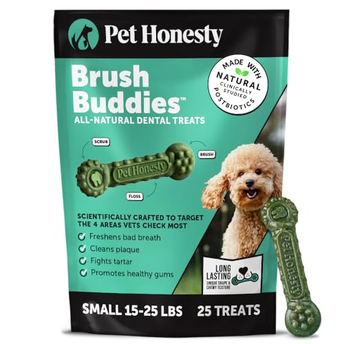Pet Honesty Brush Buddies All Natural Dog Dental Treats for Dogs – Long Lasting Dental Sticks for Dogs, Teeth Cleaner, Breath Freshener, Plaque & Tartar Remover – Small Dogs (25 Count) - size: Small Dog - 25 Count