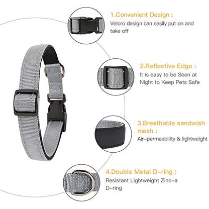 HEELE Dog Collar, Reflective Dog Collar, Soft Neoprene Padded Breathable Nylon Pet Collar Adjustable for Small Dogs, Gray, S(10.23-14.96") - color: Gray, size: Small (10.23-14.96")