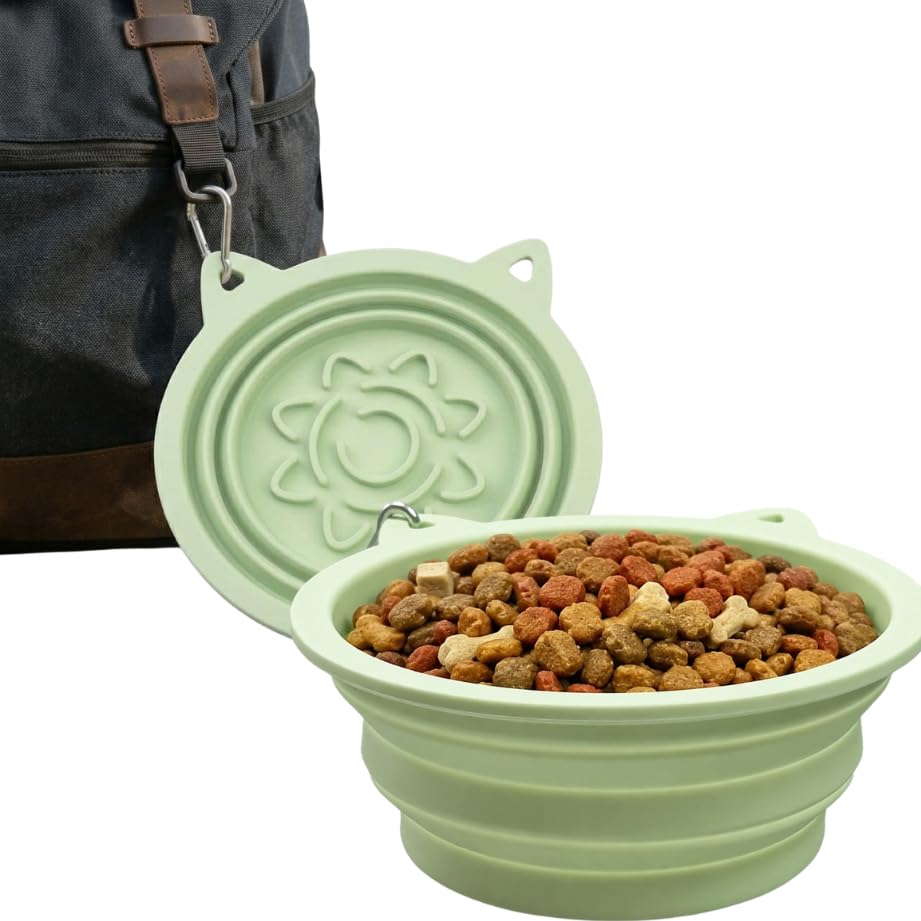 Collapsible Dog Bowls 2 Pack (650ml Each) – Foldable Silicone Travel Bowl Set with Slow Feeder, Water Bowl & Carabiner Clip for Hiking Camping | Dishwasher Safe | for Medium to Large Dogs