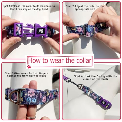 Pink Daisy Martingale Dog Collars for Dogs, Reflective Nylon Dog Collar with Buckle Adjustable Training, Walking, Hunting No Slip Dog Collar (Small, Daisy) - color: 1, size: S