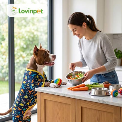 LovinPet Big Dog Pajamas for Large Dogs/Prehistoric Adventure Dinosaur Navy Print/Lightweight Stretchy Knit Pullover Dog Clothes/Large Dog Onesie, Pet Pajamas for Dogs, Pet PJ's/Medium - size: Medium