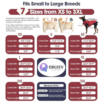 QBLEEV Reversible Dog Jacket for Large Dogs, Waterproof Windproof Winter Coat with Adjustable Hook & Loop Design, Lightweight Puffer Vest Keeps Dogs Warm & Dry, Wine Red, XL – Fits Pitbull, Boxer - color: Date-Red, size: X-Large