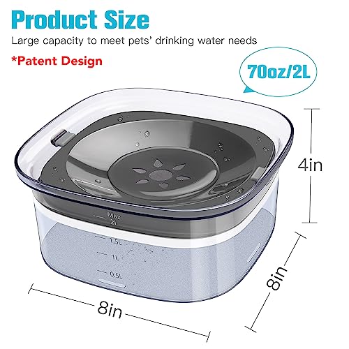 UPSKY 70oz Dog Water Bowl 2L No Spill Dog Bowls Large Capacity Spill Proof Slow Water Feeder, No Splash Pet Water Dispenser Vehicle Carried Travel Slow Drinking Bowl for Messy Drinkers - color: Gray, size: 2 L