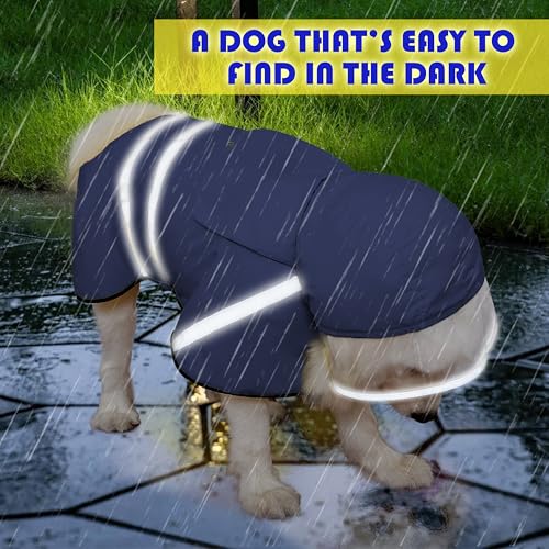 Dog Raincoat, Adjustable Rain Jacket with Hooded Double Layer for Large Medium Small Dogs Puppies, Lightweight Waterproof Rain Coat Poncho with Reflective Stripe Navy,M - color: Navy, size: Medium