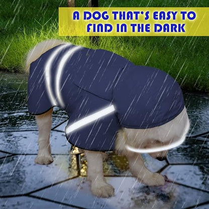 Dog Raincoat, Adjustable Rain Jacket with Hooded Double Layer for Large Medium Small Dogs Puppies, Lightweight Waterproof Rain Coat Poncho with Reflective Stripe Navy,M - color: Navy, size: Medium