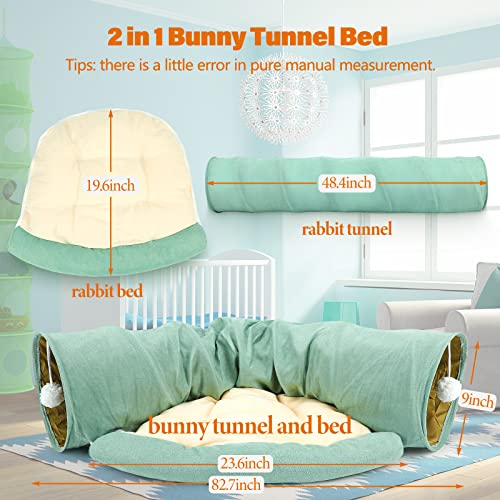 BWOGUE Bunny Tunnel Bed, 2-in-1 Collapsible Tunnel Tubes Toys with Removable Mat Hideout for Cats Kittens Rabbits Guinea Pigs Kitty - color: Green