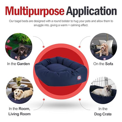 Majestic Pet 40 Inch Bagel Calming Dog Bed Washable – Cozy Soft Round Dog Bed with Spine Support for Dogs to Rest their Head - Fluffy Donut Dog Bed 40x29x9 (Inch) - Round Pet Bed Large – Blue - color: Blue