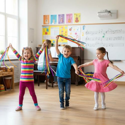 Sumind 6 Pcs Rainbow Ribbon Hand Kites Wands for Kids Dancer Streamer String Toy Thrown Waldorf Wand with Wooden Ring Wand Learning Educational(Vivid Colors) - style: Vivid Colors
