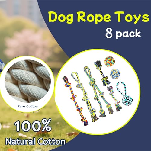 Natural Cotton Dog Rope Toys,Tough Tug of War Dog Toys for Large, Medium & Small Dogs, Tough Dog Rope Toys for Aggressive Chewers, Helps Clean Teeth & Prevent Furniture Destruction(8PCS) - color: colorful-8PCS