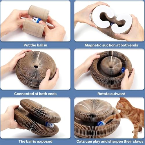 Cat Accordion - Designed for Devon Rex Cats – 3-in-1 Corrugated Cardboard Cat Scratching Toy with Ball, Interactive Cat Tunnel, and Scratching Mat A