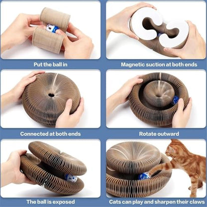 Cat Accordion - Designed for Devon Rex Cats – 3-in-1 Corrugated Cardboard Cat Scratching Toy with Ball, Interactive Cat Tunnel, and Scratching Mat A