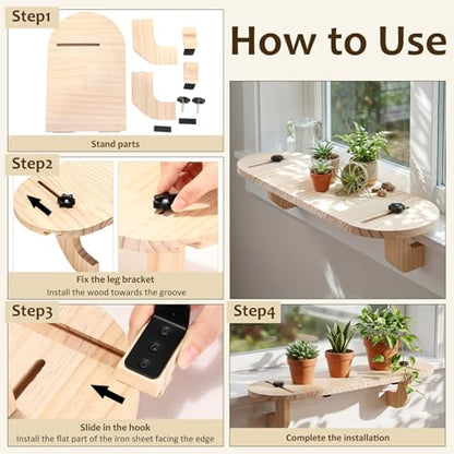 1 Pcs Natural Window Sill Plant Shelf for Plants 21.7 x 7.1 x 5.9 Inch Windowsill Extender Window Plant Floating Shelves No Drilling Wooden Bracket for Cat Perch Planters (Rounded Corner) - size: Rounded Corner