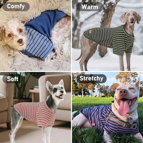 KYEESE 3Pack Dog Sweater, Soft Puppy Sweatshirt Pullover Stretchy Dog Sweater for Small Dogs Girl Boy, Lightweight Fleece Cat Shirt Pet Clothes with Sleeves, M - color: 06# 3Pack(Pink+Blue+Stripe), size: Medium (8.5-13lbs)