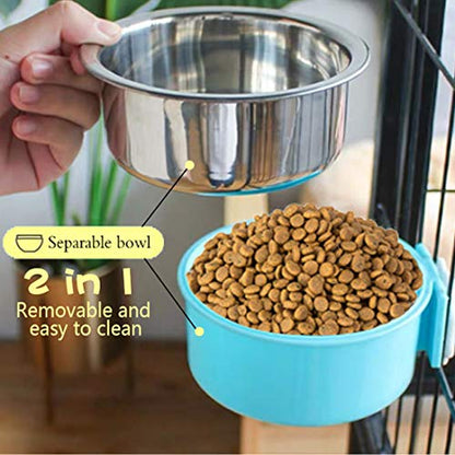 Hamiledyi 2-Pack Hanging Dog Bowls with Removable Stainless Steel Feeder - Spill-Proof Crate Bowls for Kennel/Cage, Puppy to Medium Dogs, Cats, Rabbits & Guinea Pigs (Durable Pet Food & Water Dishes) - color: D：Blue+Pink