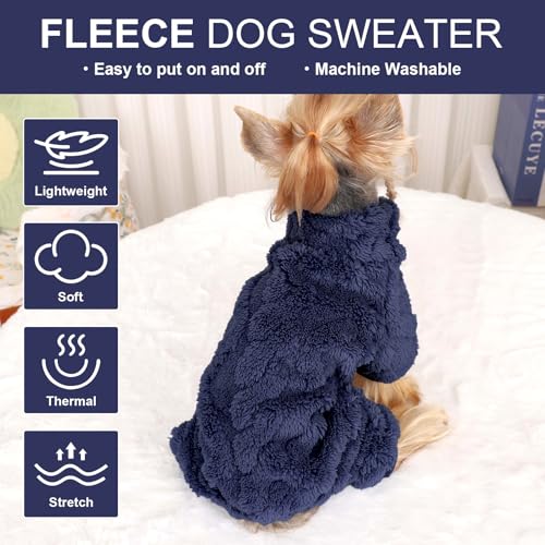 Dog Sweater Fleece Turtleneck Winter Dog Clothes for Small Dogs Girls Boy, Warm Fleece Puppy Pajamas Onesies, Pet Clothes Puppy Sweater Pjs, Doggy Jumpsuits Doggie Outfit, Dark Blue, S - color: Dark Blue, size: Small (Chest 15in )