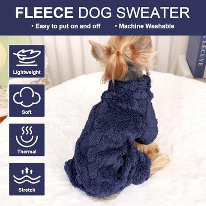 Dog Sweater Fleece Turtleneck Winter Dog Clothes for Small Dogs Girls Boy, Warm Fleece Puppy Pajamas Onesies, Pet Clothes Puppy Sweater Pjs, Doggy Jumpsuits Doggie Outfit, Dark Blue, S - color: Dark Blue, size: Small (Chest 15in )