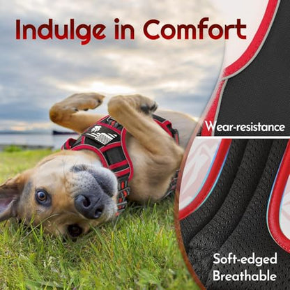 Dog Harness Medium Sized, Easy Wearing with 3 Buckles, Adjustable No Pull Pet Harness with 2 Rings for Walking, No Chock Reflective Soft Padded Vest with Control Handle, Black & Red, M - color: Black & Red, size: Medium
